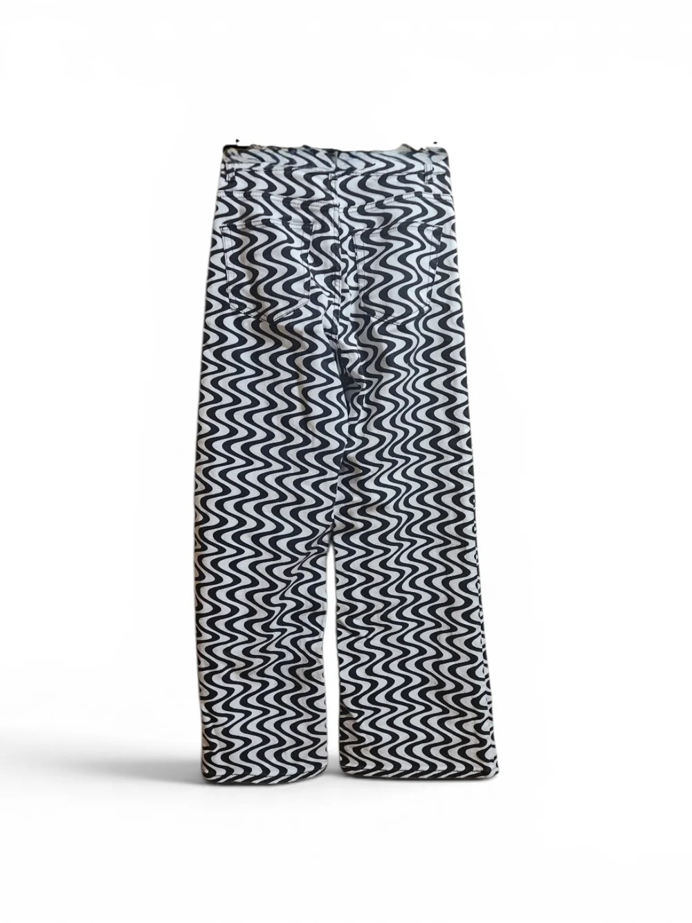 H&M Black and White Wavy Stripe Wide-Leg Pants